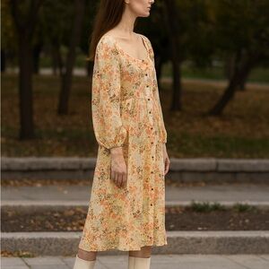 Brand new with tags! Free People Floral Midi Dress in Yellow and Orange